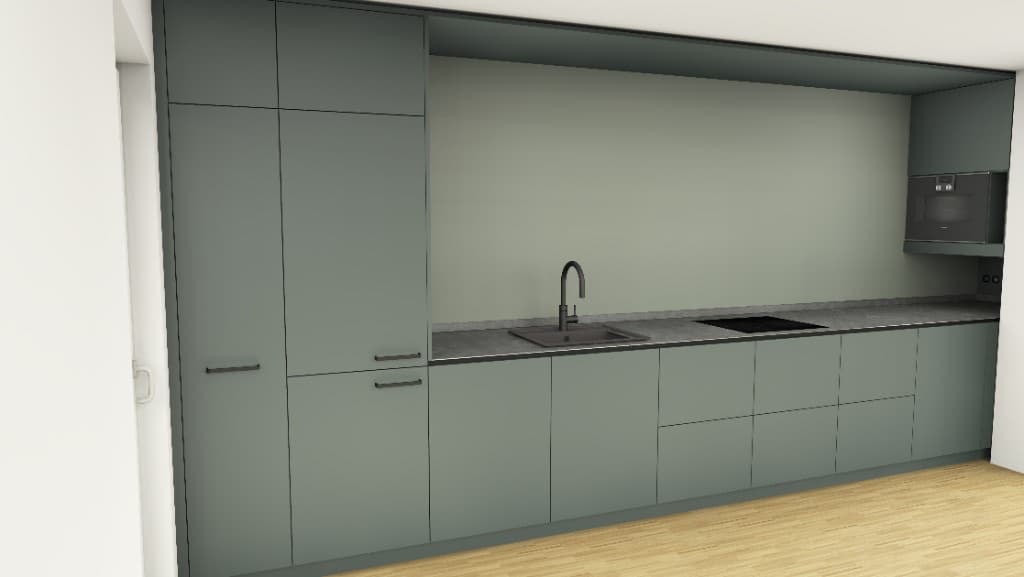 3D-Planung: Beispiel: Zeilenküche in Salbeigrün
